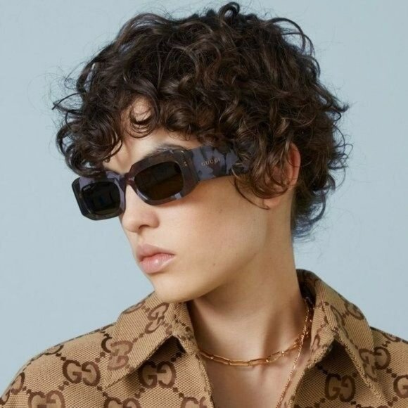 Gucci Women Sunglasses Spotted Lilac Havana Brown Rectangle GG1426S 003 NEW